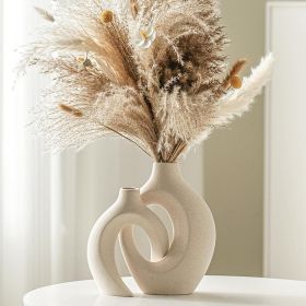 Set of 2 Interlocking Nordic Ceramic Vases, Off-White