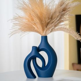 Set of 2 Interlocking Nordic Ceramic Vases, Matte Navy Blue, 11"