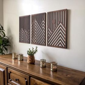 Set of 3 Modern Wooden Wall Sculptures, Walnut
