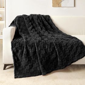 Super-Soft Checkered Fleece Throw, Black, 50x60"