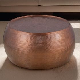 Modern Contemporary Round 32" Coffee Table, Aluminum with Antiqued Copper Finish, Hand-Hammered Design