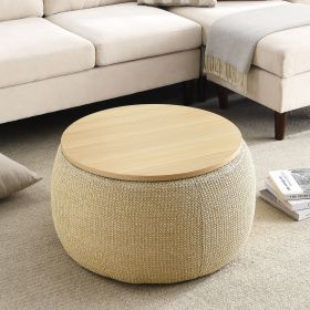 Round Storage Ottoman, Natural