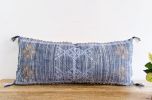 Blue Hand-Embroidered Lumbar Pillow Cover, 12x28"