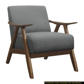 Modern Upholstered Accent Chair with Solid Rubberwood Frame, Gray/Walnut Finish