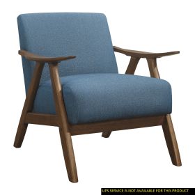 Modern Upholstered Accent Chair with Solid Rubberwood Frame, Blue/Walnut Finish