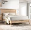 Mid-Century Modern Queen-Size Bed, Natural Oak Finish