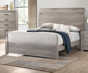 Contemporary Wooden Queen-Size Bed, Grey