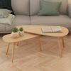 Modern Solid Pine 2-Piece Coffee Table Set, Brown