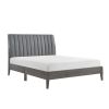 Modern Queen-Size Platform Bed with Velvet Headboard & Solid Wood Legs, Gray