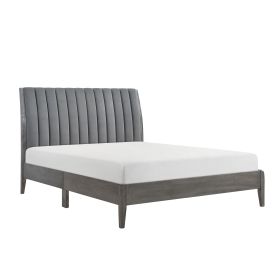 Modern Queen-Size Platform Bed with Velvet Headboard & Solid Wood Legs, Gray