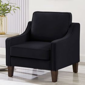 Modern Velvet Accent Chair with Wooden Legs, Black