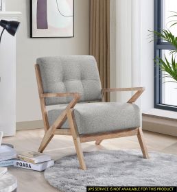 Modern Tufted-Back Accent Chair with Solid Rubberwood Frame, Light Gray