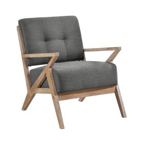 Modern Tufted-Back Accent Chair with Solid Rubberwood Frame, Dark Gray