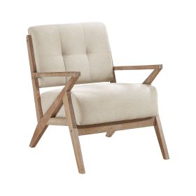 Modern Tufted-Back Accent Chair with Solid Rubberwood Frame, Sand
