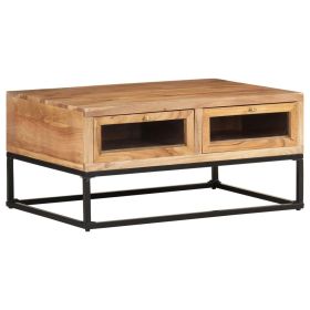 Solid Acacia Wood Coffee Table with Powder-Coated Steel Legs, Natural