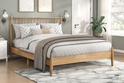 Mid-Century Modern Full-Size Platform Bed, Natural Finish