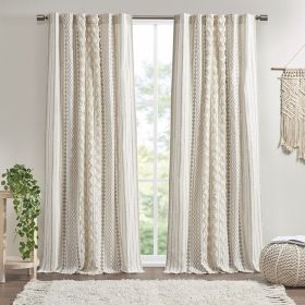 Printed, Lined Cotton Curtain Panel with Chenille Stripe & Rod Pocket
