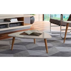 Manhattan Comfort Utopia Triangle Coffee Table with Splayed Legs, Off-White and Maple Cream