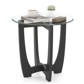Round Side/End Table with Tempered Glass Top, Black