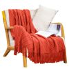 Cozy Knitted Throw with Tassels, Red