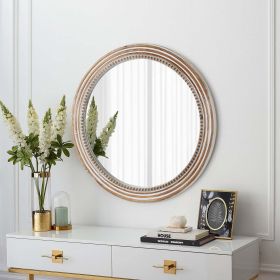 Rustic Round Wood Wall Mirror with Beaded Detail, 23.62"