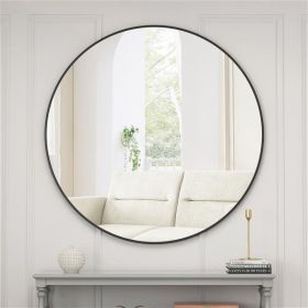 Round Black Metal Wall Mirror, 39"