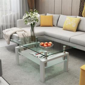 Modern White Coffee Table with Clear Glass Top