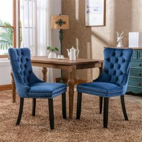 Set of 2 Tufted High-End Contemporary Velvet Dining Chairs with Wood Legs & Nailhead Trim, Blue