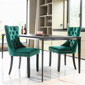 Set of 2 Tufted High-End Contemporary Velvet Dining Chairs with Wood Legs & Nailhead Trim, Green
