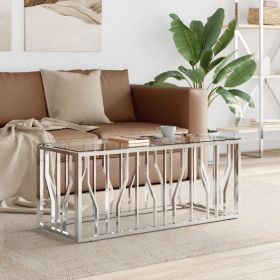 Contemporary Rectangular Coffee Table with Silver Stainless Steel Base & Glass Top