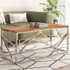 Contemporary Rectangular Coffee Table with Silver Stainless Steel Base & Solid Acacia Wood Top