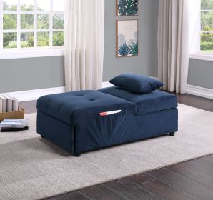 Modern Tufted Velvet Lift-Top Storage Bench with Pull-out Bed, Dark Blue