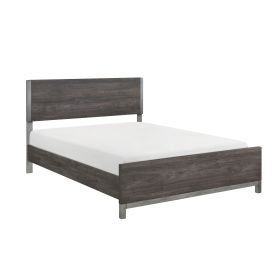 Sleek, Modern Queen-Size Bed, Brownish-Gray & Antique Silver