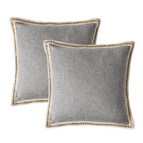 Set of 2 Vintage Linen Pillow Covers, Gray, 20"x20"