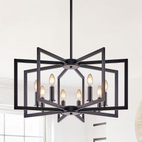 Modern Geometric 8-Light Chandelier, Black, 27" (Bulbs Not Included)