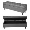 Button-Tufted PU Leather Storage Ottoman with Solid Wood Legs