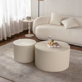 Set of 2 Modern Drum Nesting Coffee Tables, Beige