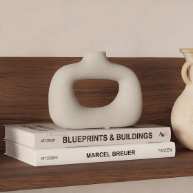 Ulis Ceramic Squared "Donut" Vase, Off-White
