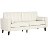Mid-Century Velvet Sofa with Button-Tufted Back Cushion, 2 Cylindrical Pillows, & Rubberwood Legs