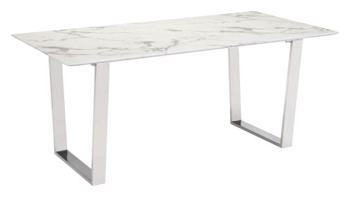 Modern Faux Marble Dining Table with Brushed Silver Base