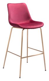 Tony Red & Gold Glam Velvet Barstool with Steel Frame