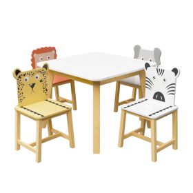 5-Piece Kids Table & Chair Set – Solid Wood & MDF with Animal Chairs