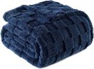 Super-Soft Checkered Fleece Throw, Navy Blue, 50x60"