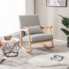 Upholstered Rocking Chair with Pillow and Rubberwood Frame