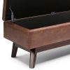 Owen Large Faux Leather Rectangular Storage Ottoman, Distressed Saddle Brown