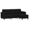 Black Microfiber 3-Seater Sofa with Ottoman, 70.9"