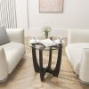 Round Side/End Table with Tempered Glass Top, Black