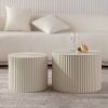 Set of 2 Modern Drum Nesting Coffee Tables, Beige