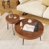 Set of 2 Round Solid Pine Round Coffee Tables with Metal Legs
