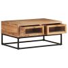 Solid Acacia Wood Coffee Table with Powder-Coated Steel Legs, Natural